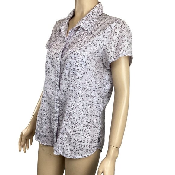 The North Face Button-Up Blouse Size Large Floral Short Sleeves Purple & White - Picture 4 of 8